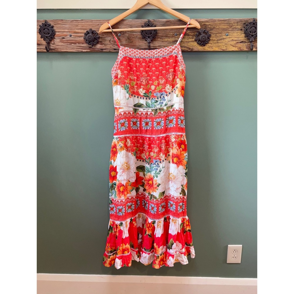Farm‎ Rio for Anthropologie Lorraine Orange Tropical Floral Beach Midi Dress MP